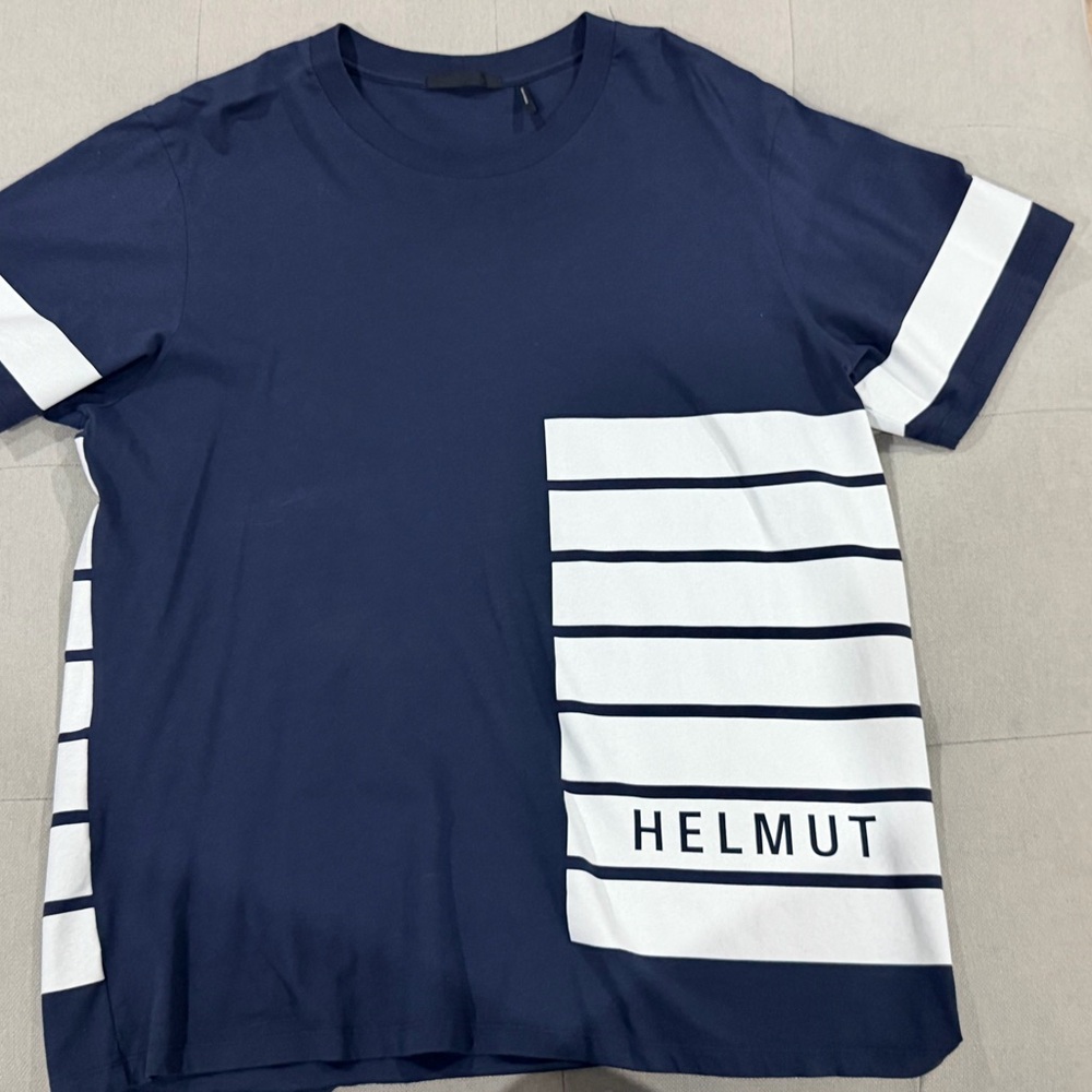 Helmut Lang Navy and White Striped Tee